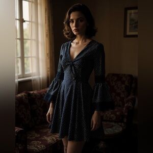 90s Guess Marciano Black & White Polka Dot Button Down Panel Dress 9 Pin-up Vtg